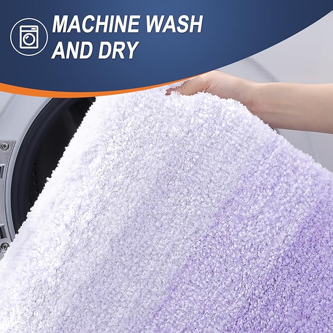 OLANLY Bathroom Rug Set 2 Piece, Soft Absorbent Microfiber Bath Mats and U-Shaped Contour Toilet Rug, Non-Slip, Machine Wash Dry, Plush Shaggy Bath Mats for Bathroom (24"x16"+24"x20", Light Purple)