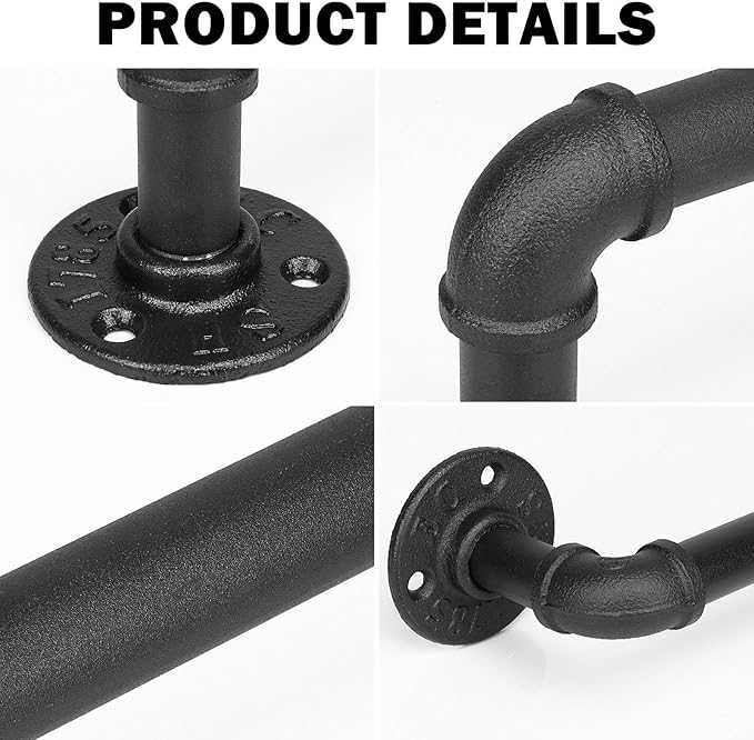 Industrial Pipe Towel Rack Towel Bar, Heavy Duty Wall Mounted Rustic Farmhouse Bath Towel Holder for Bathroom (Black, 42 inch)