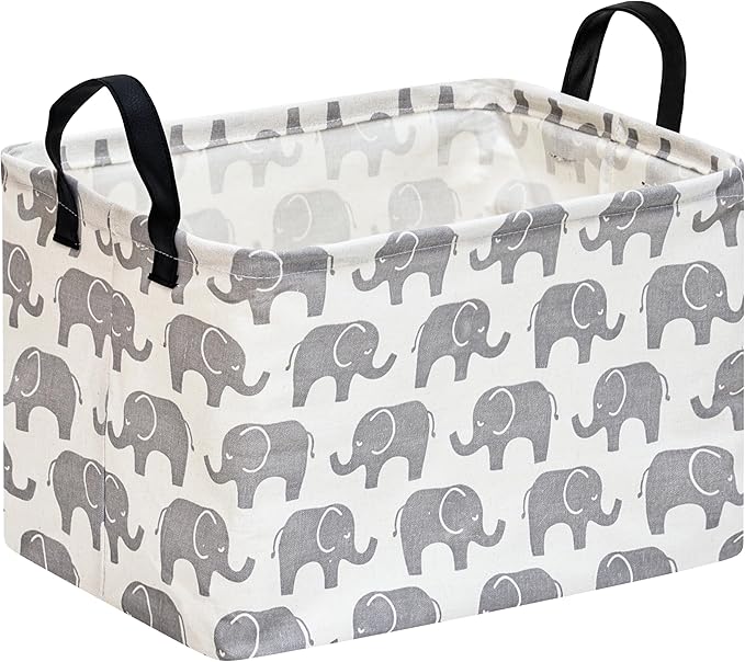 Baby Storage Basket Nursery Box Laundry Hamper Organization Bins for Toys and Clothes with Handles (Elephant)
