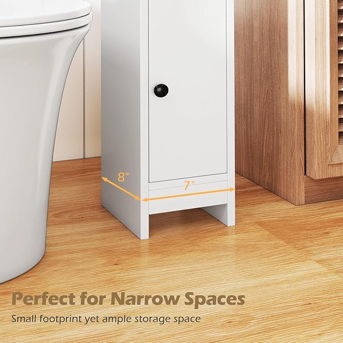 LOKO Narrow Bathroom Storage Cabinet, Modern Small Corner Floor Cabinet with 3-Level Adjustable Shelf, Slim Toilet Paper Holder Stand for Small Spaces, Laundry Room, Kitchen (White)
