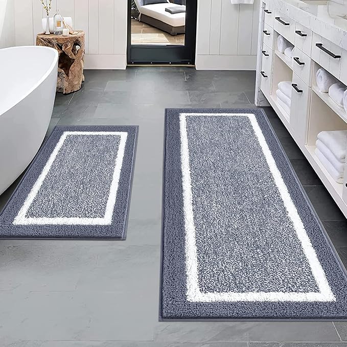 Pauwer Bathroom Rugs Sets 2 Piece, Non Slip Bath Mats for Bathroom, Absorbent Bath Rugs Floor Mat, Machine Washable Shower Rugs for Bath Floor, Tub and Shower