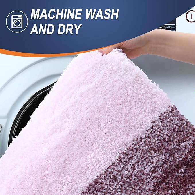 OLANLY Bathroom Rug Set 2 Piece, Soft Absorbent Microfiber Bath Mats and U-Shaped Contour Toilet Rug, Non-Slip, Machine Wash Dry, Plush Shaggy Bath Mats for Bathroom (24"x16"+24"x20", Mauve)