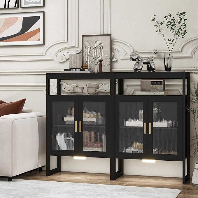 Bathroom Floor Storage Cabinet Freestanding Organizer with Sensor Light & Acrylic Doors for Bathroom, Home Office, Bedside, Sofa Side Table