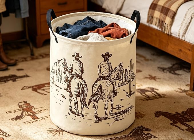 ESSME Kids Laundry Basket,Cow boy Hamper Collapsible Canvas Waterproof Storage Bin for Boys, Cute Hamper,Gift Baskets(Cow boy)