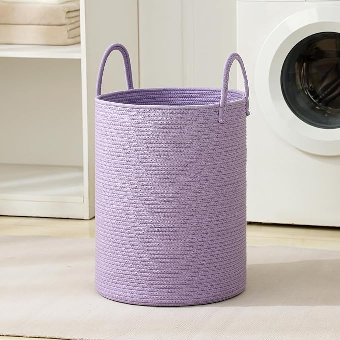 Laundry Basket Hamper Tall Rope Storage Woven for Blanket toys Dirty Clothes in Living Room Bathroom Bedroom (Purple, 60L/15.8Gal)