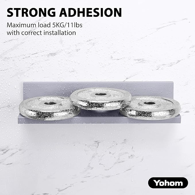 YOHOM Gray Adhesive Floating Shelf No Drilling for Bathroom Tile Wall Stick on Shower Shelf Rack Organizer 14.96inch