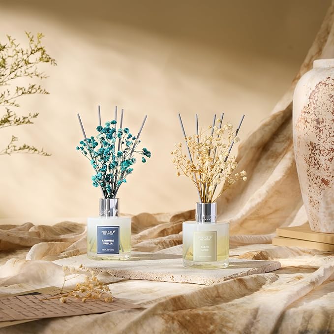 Airkeep Reed Diffuser 3.38 oz (100ml) 2pk,Clean Linen/Cashmere Vanilla Scented Reed Diffuser Set,Reed Diffuser & Oil Diffuser Sticks, Aromatherapy, Home & Kitchen Décor,Fragrance and Gifts