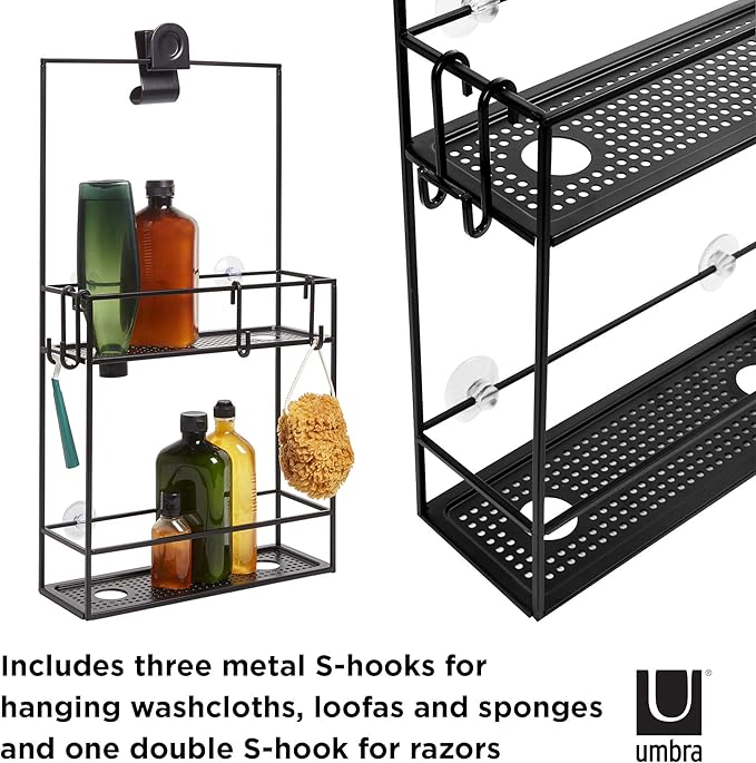 Umbra Cubiko Metal Shower Caddy, Hangs Over the Shower Head, Black