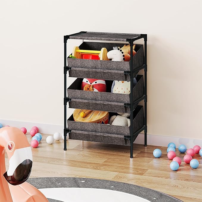 Buzowruil Storage Shelving 3-Tier Utility Shelving Unit Organizer Rack Toy Rack for Home,Office Bedroom, Living Room,Kitchen,Entryway, Grey