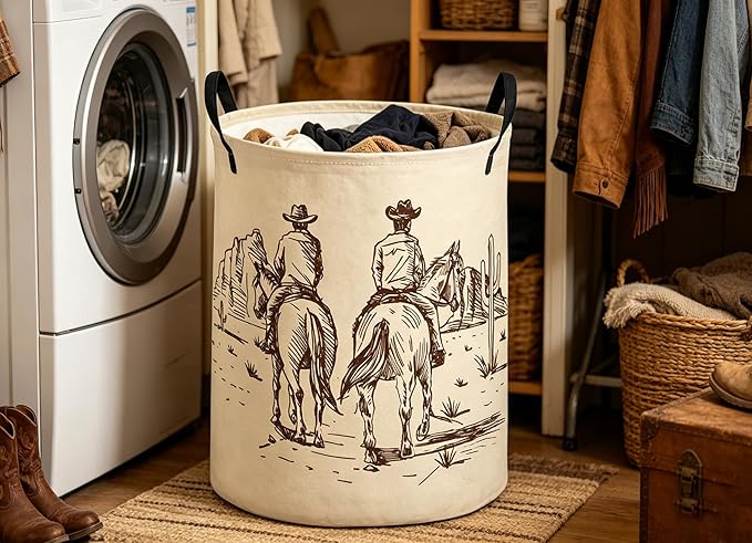 ESSME Kids Laundry Basket,Cow boy Hamper Collapsible Canvas Waterproof Storage Bin for Boys, Cute Hamper,Gift Baskets(Cow boy)