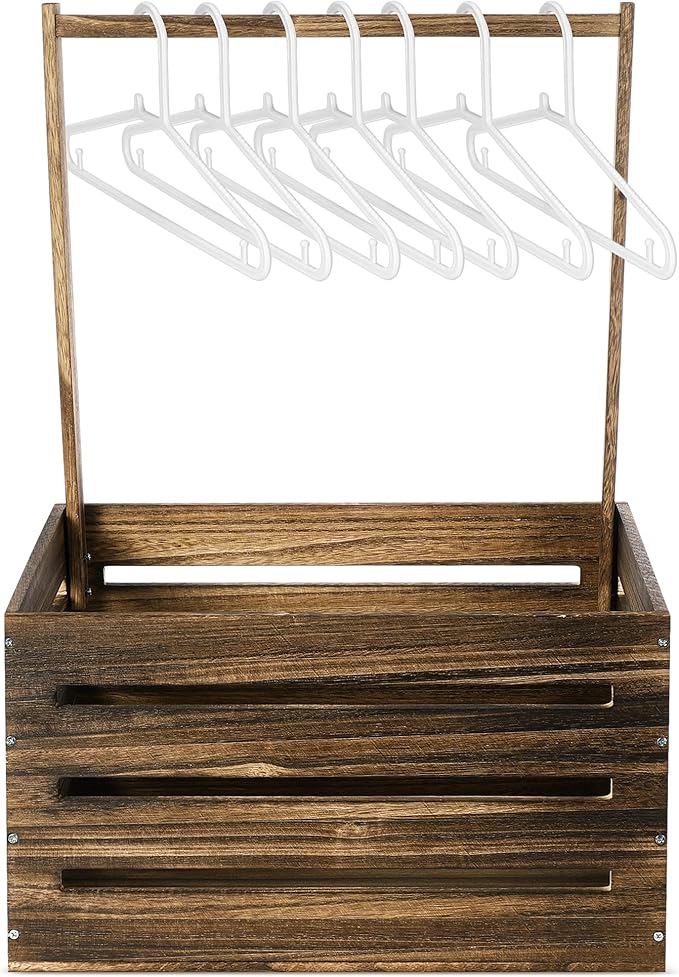 Suzile Wooden Baby Shower Crate Closet Wood Basket for Gifts with Handle Boy Girl Clothes Gender Reveal Storage Box for Newborn New Parent(Black Walnut Color)