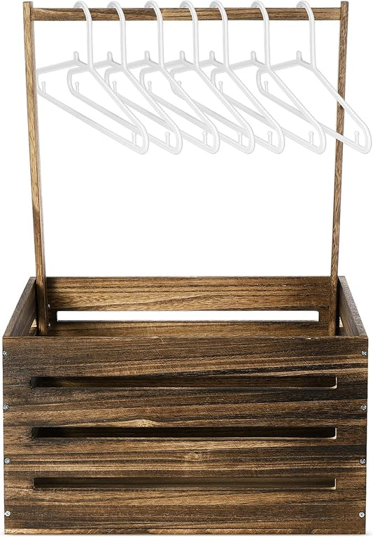Suzile Wooden Baby Shower Crate Closet Wood Basket for Gifts with Handle Boy Girl Clothes Gender Reveal Storage Box for Newborn New Parent(Black Walnut Color)