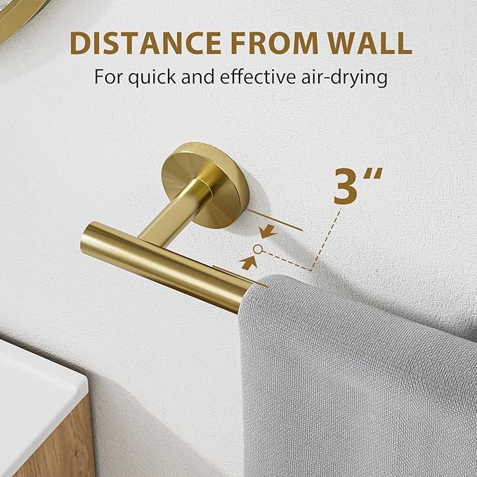 Brushed Gold Towel Bar 18 Inch (Total Length 20-Inch), Thicken Towel Rack for Bathroom Wall, SUS304 Stainless Steel Towel Rod, Modern Home Decor