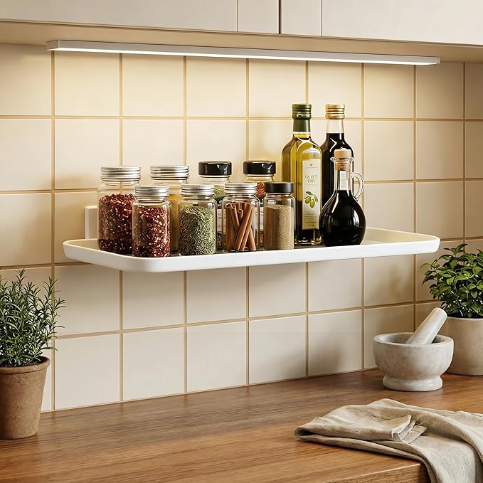 ACEXINYAN Wall Mounted Floating Shelf, Self Adhesive Shelf, No Drill Adhesive Wall Shelf, Floating Shelves Damage-Free Expand Walls Space for Living Room Kitchen Bathroom (2, White)