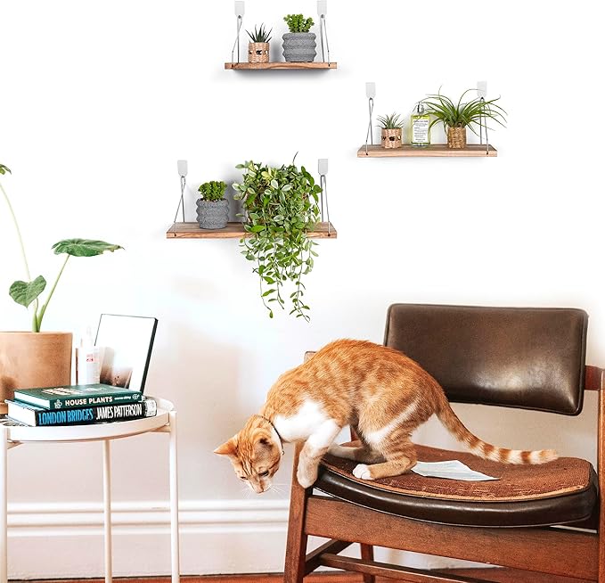 Floating Shelves Set of 3 Rustic Solid Wood Floating Shelf Wall Storage Shelves for Living Room, Bedroom, Bathroom, Kitchen Laundry, Office,no Drill Shelf (Light Color L+M+S)