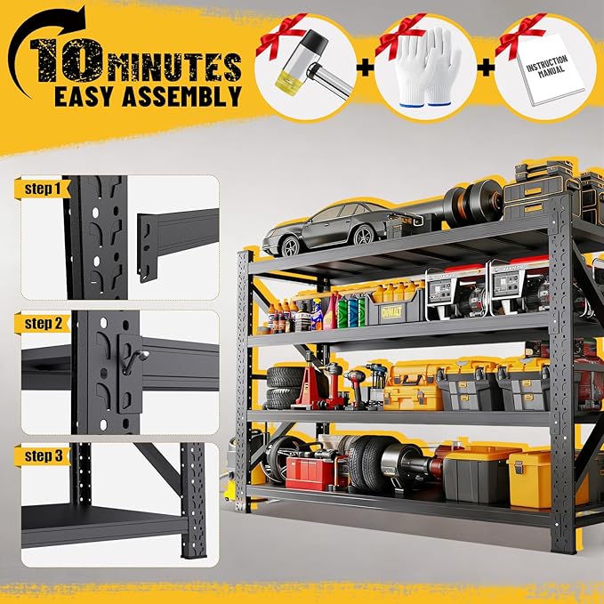 48 ''W Garage Shelving Heavy Duty, Adjustable Garage Storage Shelves 5000LBS Heavy Duty Shelving, Metal Shelving Units fou Garage, Utility Shelf Rack for Warehouse,Basement, 70''H x 48 ''W x 24''D