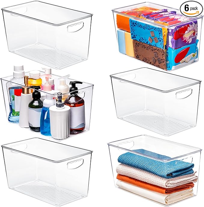 theaoo Clear Storage Bins with Lids Stackable - XLarge Plastic Containers for Pantry Organization and Storage - Perfect for kitchen,Fridge,Laundry Room,Bathroom,Garage,Closet,Cabinet Organizer -6 Pack