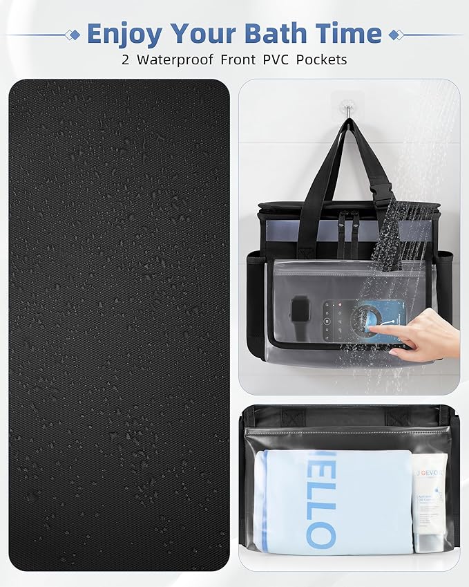 Marscamd Hanging Shower Caddy Organizer Bag for Travel with Hanging Hook, Quick Dry Mesh Bathroom Caddy Toiletry Bag with Handle for College, Dorm, Gym, Camping, Black