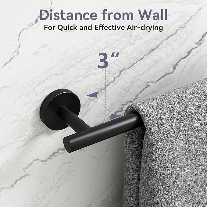 Matte Black Towel Bar 18 Inch, Thicken Bathroom Towel Rack, Towel Holder Wall Mounted, SUS304 Stainless Steel Towel Rod, Modern Home Decor