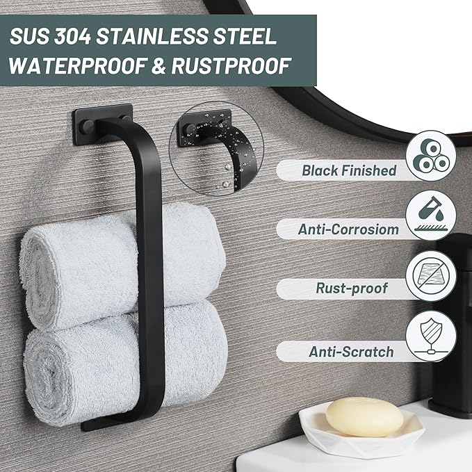 Mooche Bathroom Towel Bar, 10 inch Towel Racks for Bathroom Wall Mounted, SUS304 Stainless Steel Heavy Duty Towel Holder Bathroom Accessories Modern Home Decor, Matte Black Finished