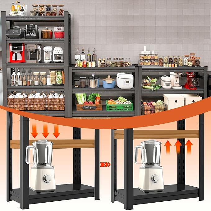 4-Tier Kitchen Shelf Organizer, Metal Pantry Shelves, Adjustable Storage Rack, Heavy Duty Metal Shelves for Pots, Pans, Bottles & Pantry Goods, Space-Saving, Black (54" H x 16" W x 16" D)