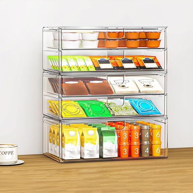 caktraie Acrylic Stackable Storage Drawers Set of 6, Clear Plastic Storage Boxes for Art Tool & Sketch, Storage Organizer, Makeup Organizer,Ideal for Vanity, Bathroom,Cabinet,Pantry Organization