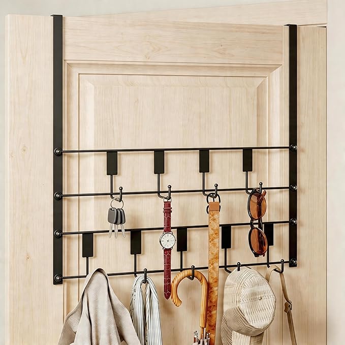 Over The Door Hooks for Hanging, 9 Hooks Over Door Hanger, Coat Rack and Towel Rack for Hanging, Door Towel Hanger and Hooks for Bathroom Organizer
