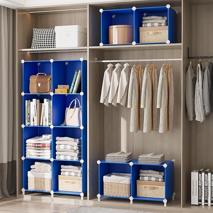 AWTATOS Cube Storage Organizer, 8 Cube Closet Organizers and Storage Shelves, DIY Stackable Bookshelf for Bedroom, Home, Admiral Blue