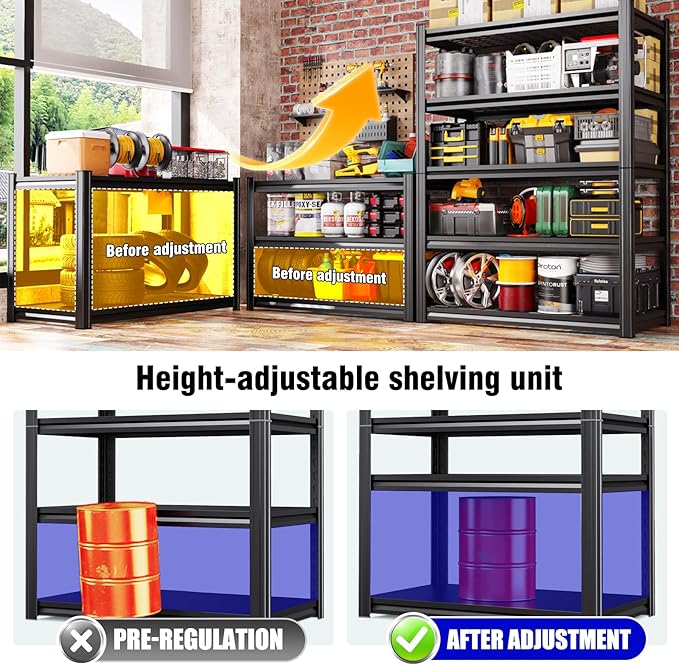 71" garage shelving 5-Tier Heavy Duty Metal Shelving Unit Adjustable Steel Storage Rack, 2500 lb Capacity, Utility Steel Shelf for Garage, Kitchen, Pantry, Warehouse Organizer 71"x35"x15.7" Black