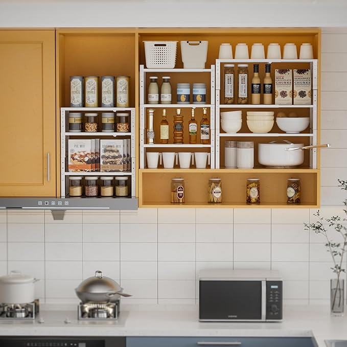 Jojocross Expandable,Stackable Spice Rack,Seasoning Organizer and Storage,Spices Jar Racks for Cabinet,Countertop, Metal Pantry, Cupboard,Laundry Storages,Heavy Duty(1 PACK/MEDIUM/WHITE)