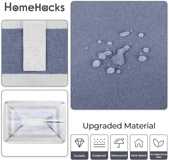 HomeHacks 2-Pack Large Laundry Basket, Waterproof, Freestanding Laundry Hamper, Collapsible Tall Clothes Hamper with Extended Handles for Clothes Toys in the Dorm and Family (Blue, 125L)
