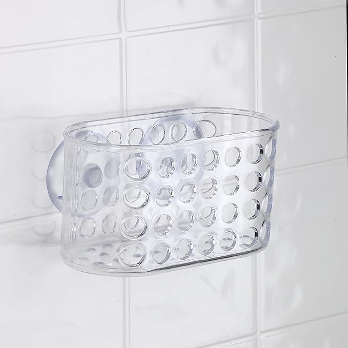 Bath Bliss Suction Cup Bath Caddy Basket, Soap and Razor Holder for Shower, Clear