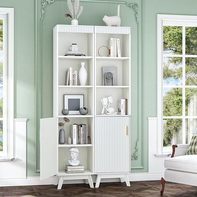 Bifins 68" Tall Bathroom Storage Cabinet,Narrow Fluted Tower Cabinet with Door and Shelves,Slim Space Saving Storage Unit for Bathroom Kitchen Living Room (White, 11.8" D x 15.75" W x 68" H)