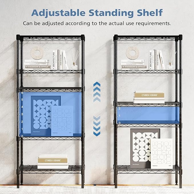 HealSmart 4-Tier Metal Wire Storage Shelves, Adjustable Standing Storage Rack Shelf, Heavy Duty Steel Shelving Unit Organizers for Kitchen Bathroom Pantry Garage, 23.3" W×13.4" D×47" H, Black