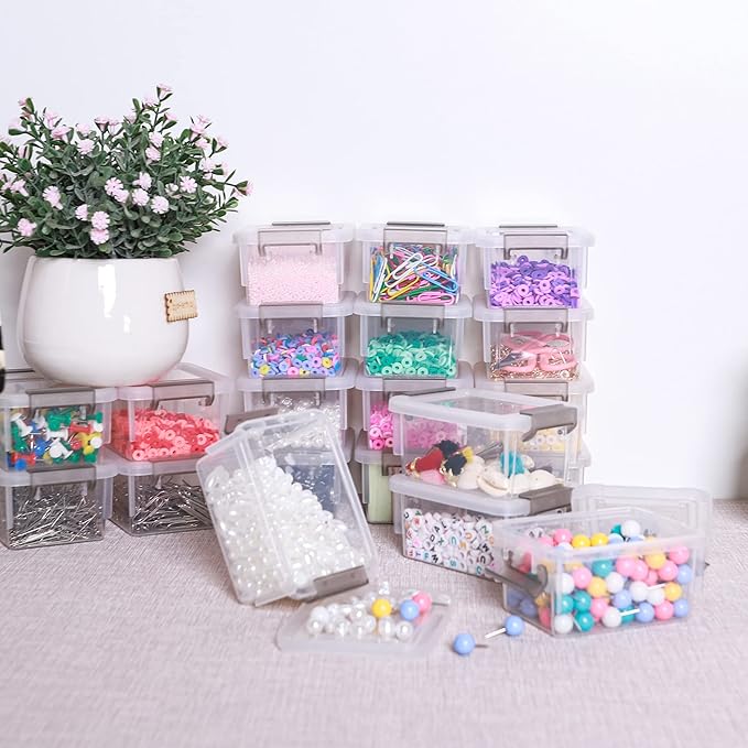 Citylife 0.18QT 20 Pack Plastic Bead Organizers Clear Storage Containers with Lids for Craft Storage Small Storage Box, 3.7 x 2.8 x 1.8 Inches