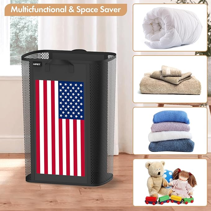 NPET 75L Large Laundry Basket Collapsible Laundry Hamper with PEVA Waterproof Material Clothes Bag Storage Basket Bin for Laundry,Bathroom and Domitory