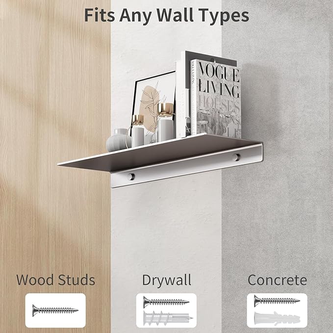 Danpoo 16 inch Gray Floating Shelf for Wall Organizer & Storage, Display Shelf, Metal Wall Shelf for Bathroom, Living Room, Kitchen, Bedroom