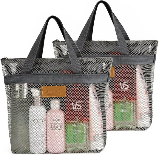 TOPASION Mesh Shower Caddy Bag Portable Hanging Toiletry and Bath Organizer with Zipper for Travel, Gym, Camping, College Dorms, Beach