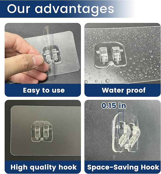 16 Pack Shower Caddy Adhesive Replacement Pads, Strong Transparent Waterproof Sticky Hooks, No-Drill Wall Mount Adhesives for Bathroom Shelves, Corner Baskets, Kitchen Racks and Soap Holders