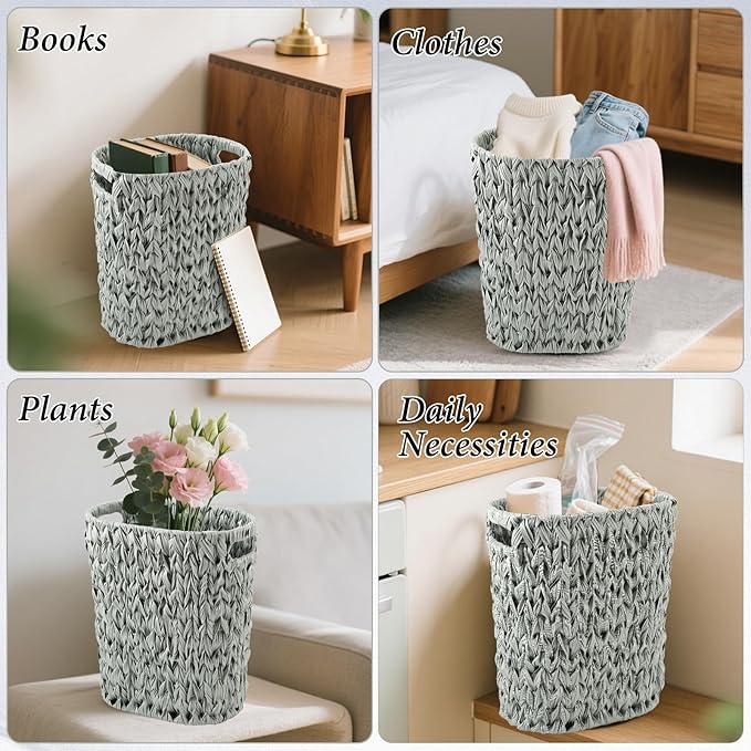 Bathroom Accessories Set, 25PCS Wicker Bathroom Accessory Set with Shower Curtain, Bath Mat, Soap Dispenser, Handwoven Trash Can & Ratten Tissue Box ((Sage Green, Bath Set+Shower Curtain+Rugs)