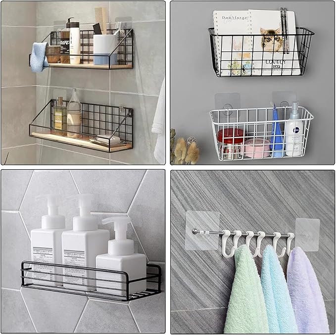 8 Pack Shower Caddy Adhesive Hooks Replacement, Strong sticker Single Hooks for Bathroom Shower Caddy Corner Shelf basket Soap Dish adhesive hanging Hooks, No Drilling Wall Shower Kitchen Accessories