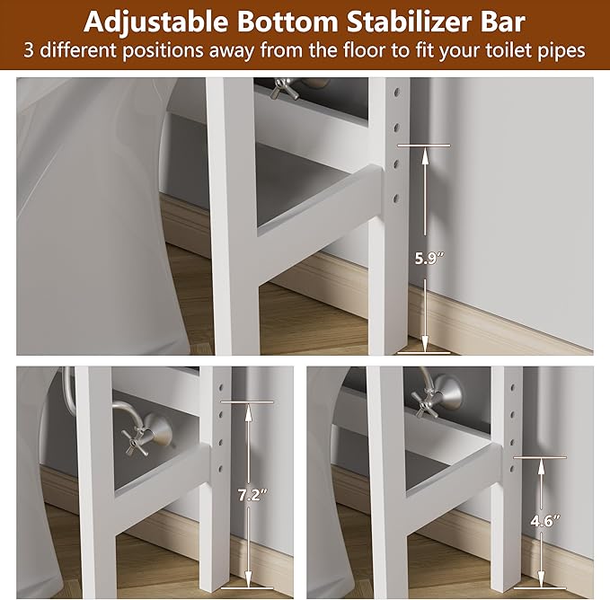 Yardenaler Over-The-Toilet Storage Shelf with Doors, Bathroom Freestanding Space Saver Organizer with Adjustable Shelf, White