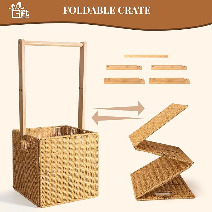 GiftAmaz Baby Shower Crate Closet, Large Hand-Woven Rattan Storage Crates with Handle, Baby Shower Gifts, Baby Welcome Box Nursery Basket for Newborn Boys Girls, Pregnancy Gifts for New Parents