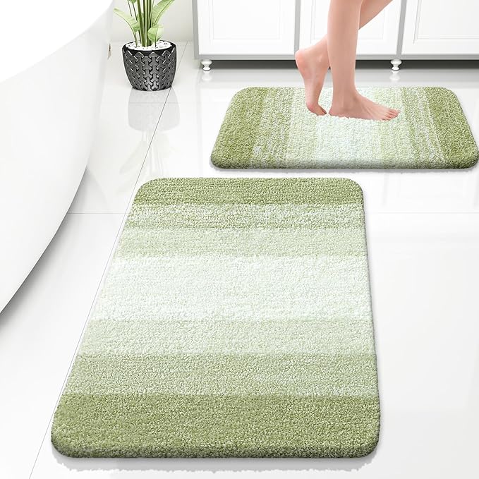 OLANLY Bathroom Rug Set 2 Piece, Soft Absorbent Microfiber Bath Rug Set, Non-Slip, Machine Wash Dry, Plush Shaggy Bath Mats for Bathroom (30"x20"+24"x16", Mustard Yellow)