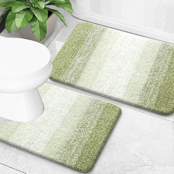 OLANLY Bathroom Rug Set 2 Piece, Soft Absorbent Microfiber Bath Mats and U-Shaped Contour Toilet Rug, Non-Slip, Machine Wash Dry, Plush Shaggy Bath Mats for Bathroom (30"x20"+24"x20", Mustard Yellow)
