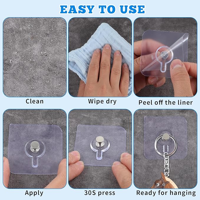 Nogeqi 20 Pcs Self Adhesive Wall Hooks No Drill Hooks for Hanging, No-Trace Sticker Frame Hangers Without Nails for Mount Wall Shelf, Heavy Duty Adhesive Wall Hooks for Kitchen, Bathroom