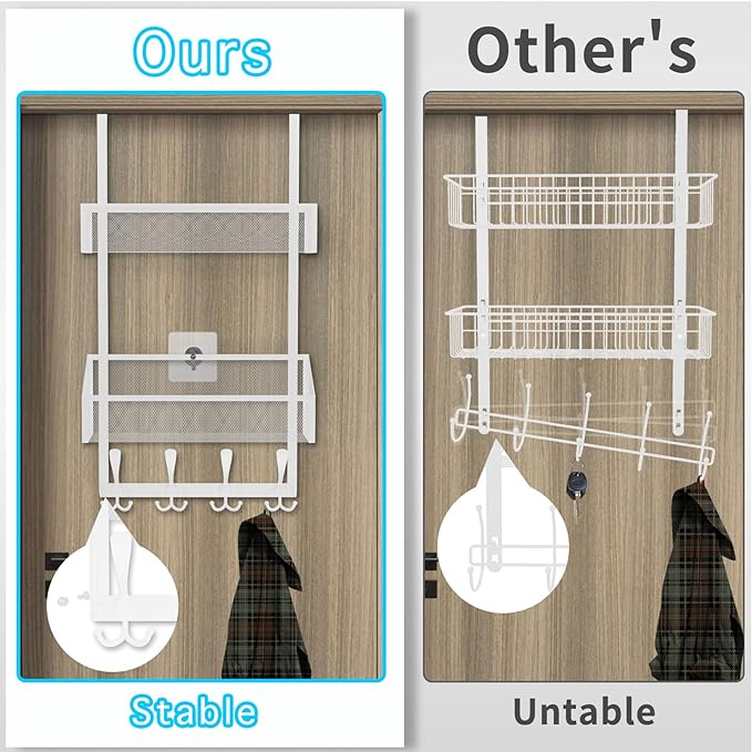 Kaiferty Over The Door Hooks Organizer, Coat Rack Over The Door Storage Hanger Towel Rack, Back of Door Storage Organizer for Bathroom,Bedroom,Kitchen,Office (White, 3-Tier)