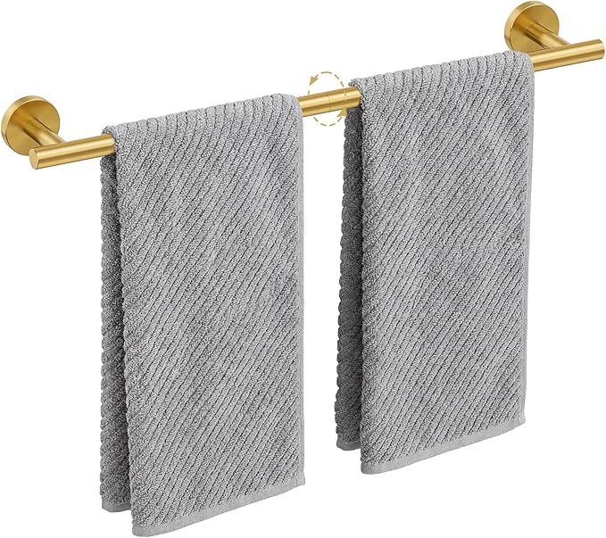 Brushed Gold Towel Bar, 24 Inch Towel Rack for Bathroom Wall-Mounted, SUS304 Stainless Steel, Total Length 26 Inch