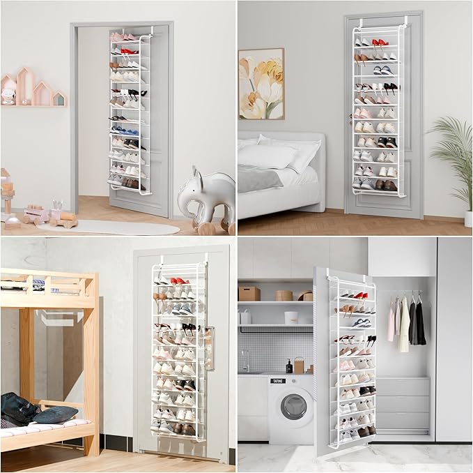 Whitmor 36 Pair Over The Door Shoe Organizer, 12 Tier Hanging Shoe Organizer, Heavy Duty Metal & Mesh Shoe Holder, Hanging Shoe Rack for Closet Organizer & Storage, 74"L x 21.7"W x 7.5"H, Matt White