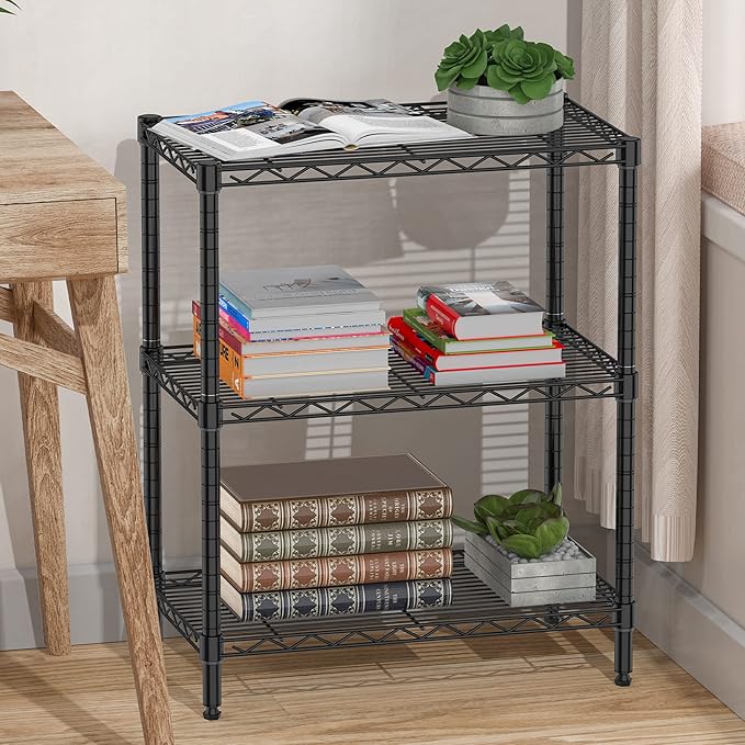 Folews 3-Tier Metal Shelf for Storage, NSF Certified Wire Shelving Unit Storage Rack Organizer Steel Utility Shelf for Kitchen Office Garage Pantry Laundry Organization(13.4D x 23.2W x 29.7H)